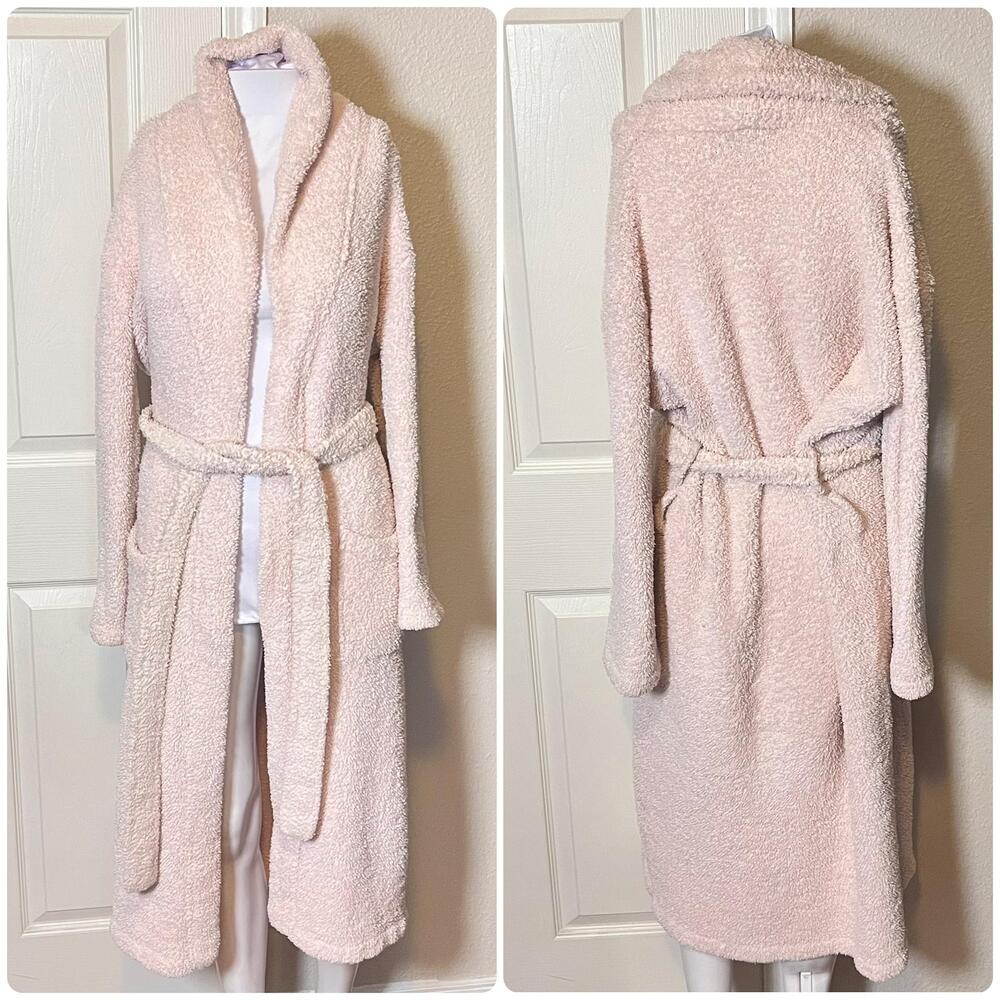 Barefoot Dreams Robe Womens Size 1 Pink CozyChic Plush Belted Long Style 509